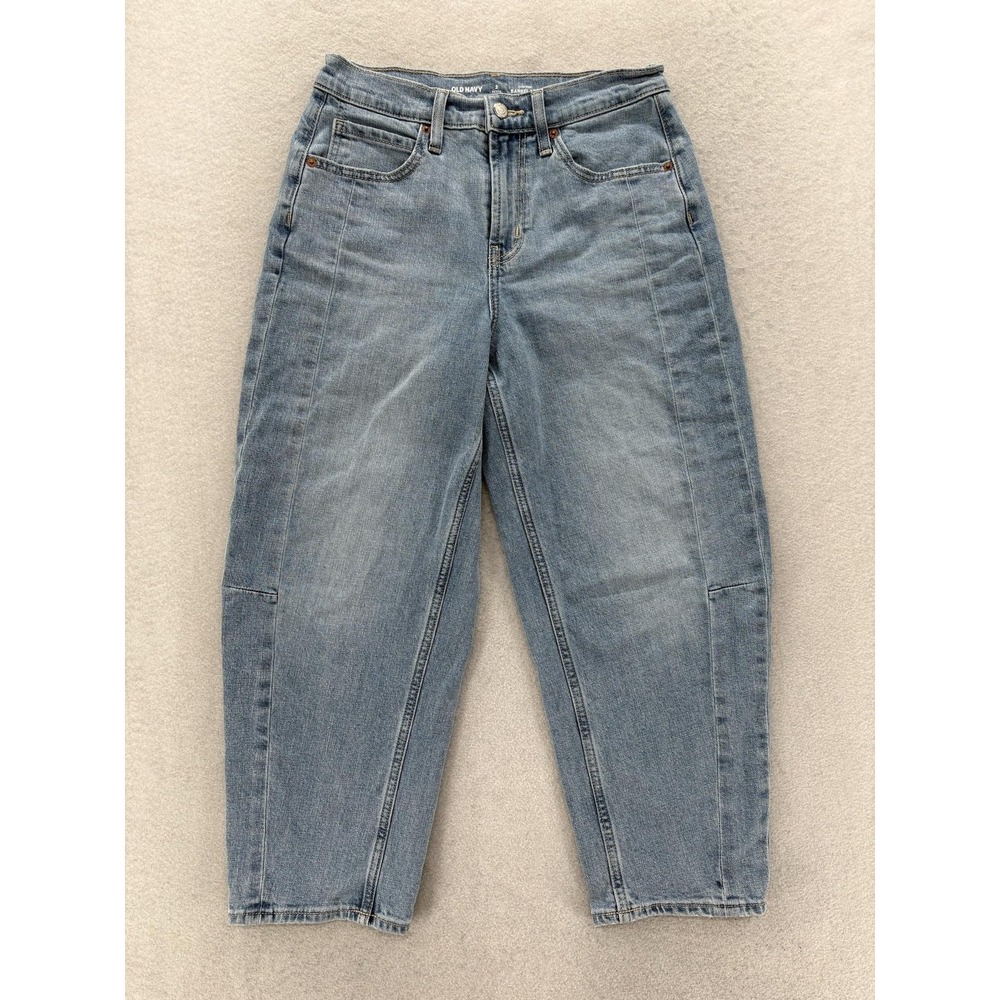Old Navy High Rise Barrel Leg Jeans Womens 2P Blue Light Wash Cropped Stretch